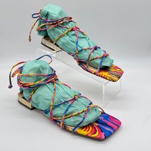 Jessica Simpson Womens Strappy Knotted Square Toe Lace-Up Gladiator Sandals